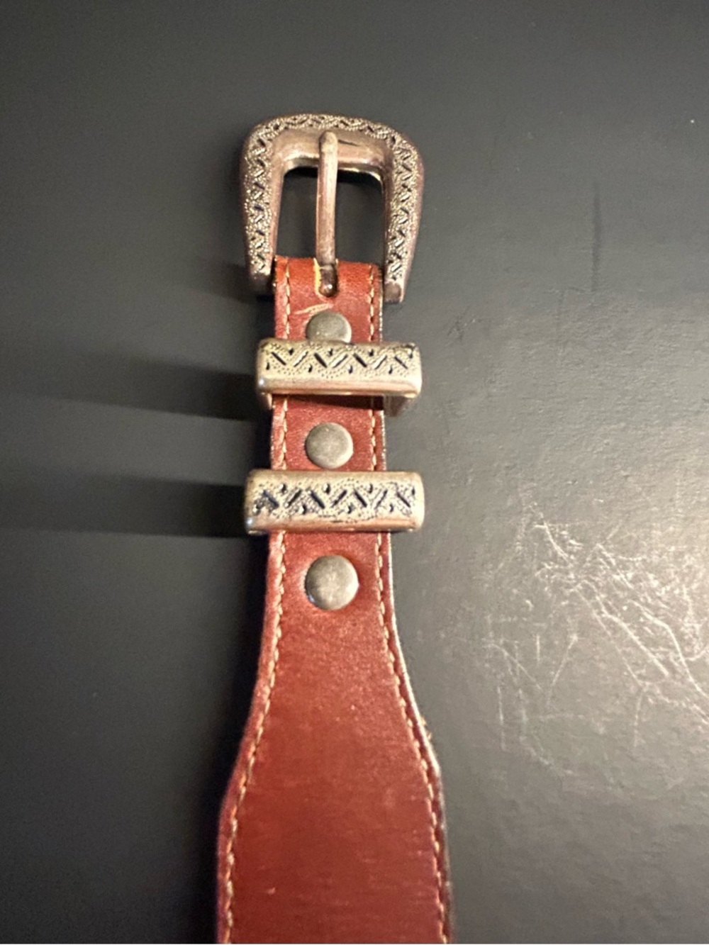 Vintage Brighton Leather Western Belt in Brown with Silver Accents - Picture 2 of 10